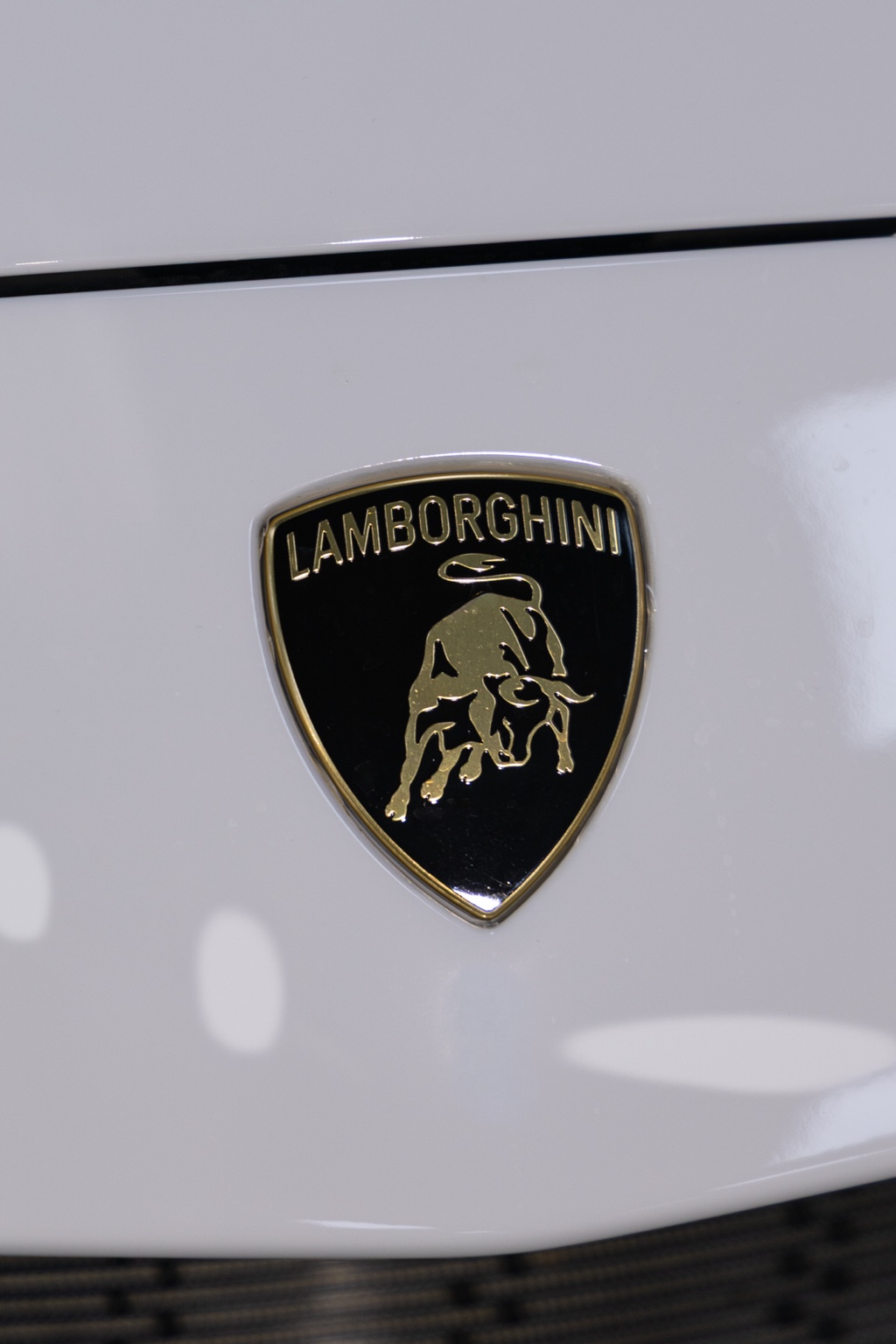 Lamborghini badge close-up on a white Temerario